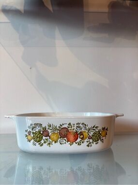 Corningware White Casserole with Fruit Pattern